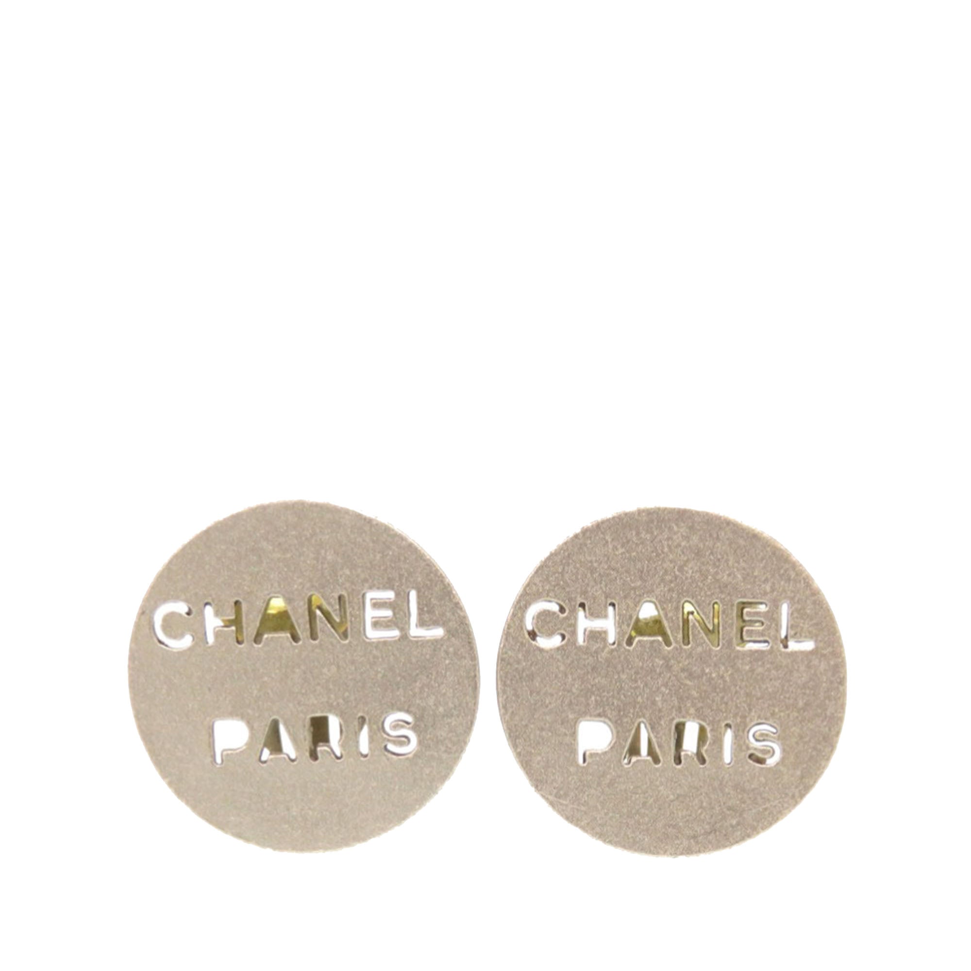 Brass Cut Out Logo Round Clip On Earrings - Image 1