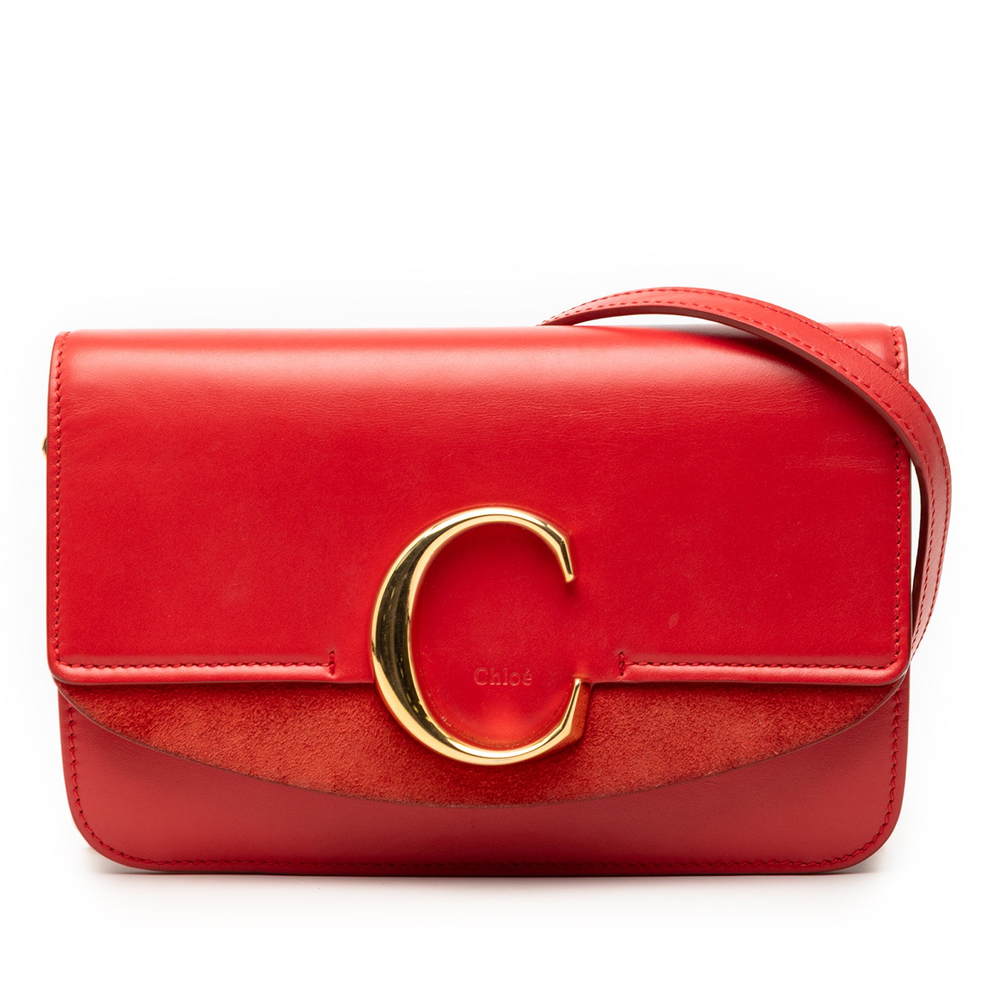 Small Calfskin and Suede C Clutch With Chain - Image 1