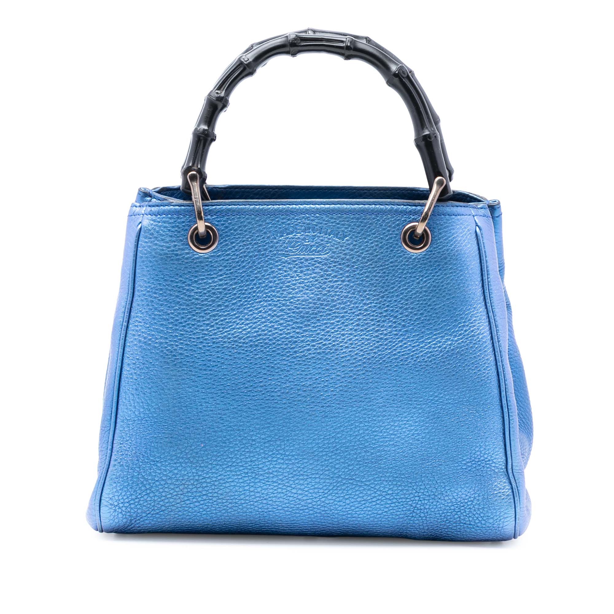 Small Metallic Calfskin Bamboo Shopper Satchel - Image 1