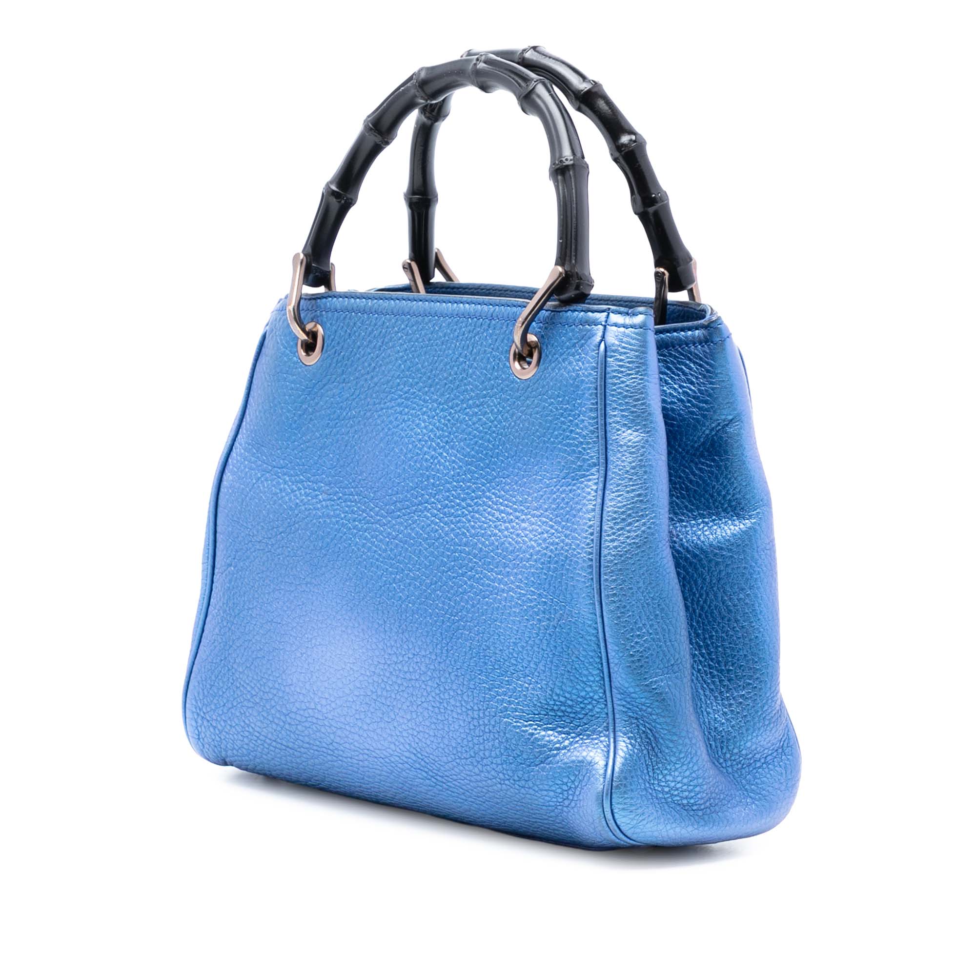 Small Metallic Calfskin Bamboo Shopper Satchel - Image 2