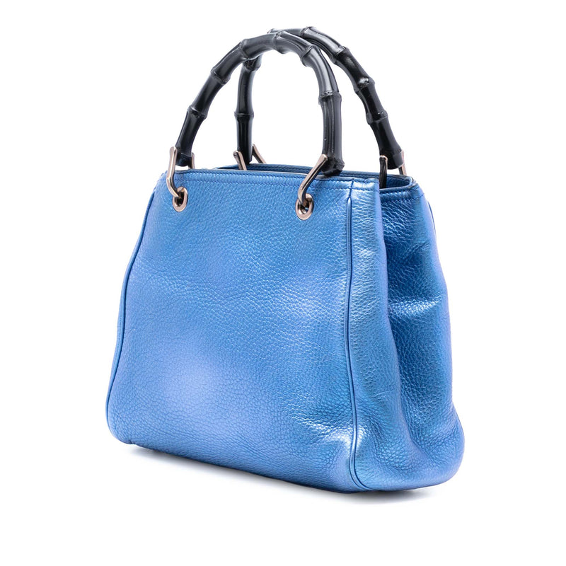 Small Metallic Calfskin Bamboo Shopper Satchel - Image 2