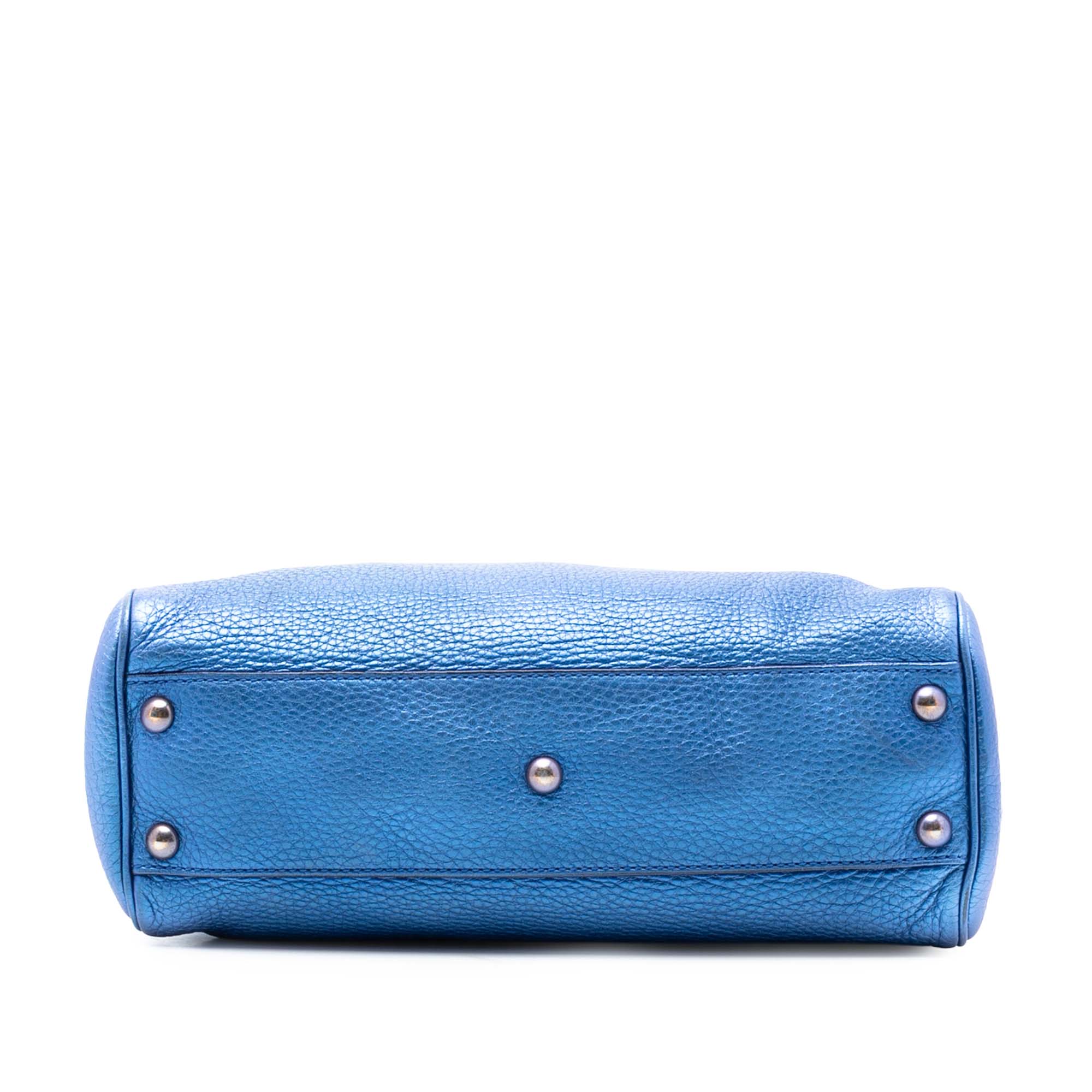 Small Metallic Calfskin Bamboo Shopper Satchel - Image 3