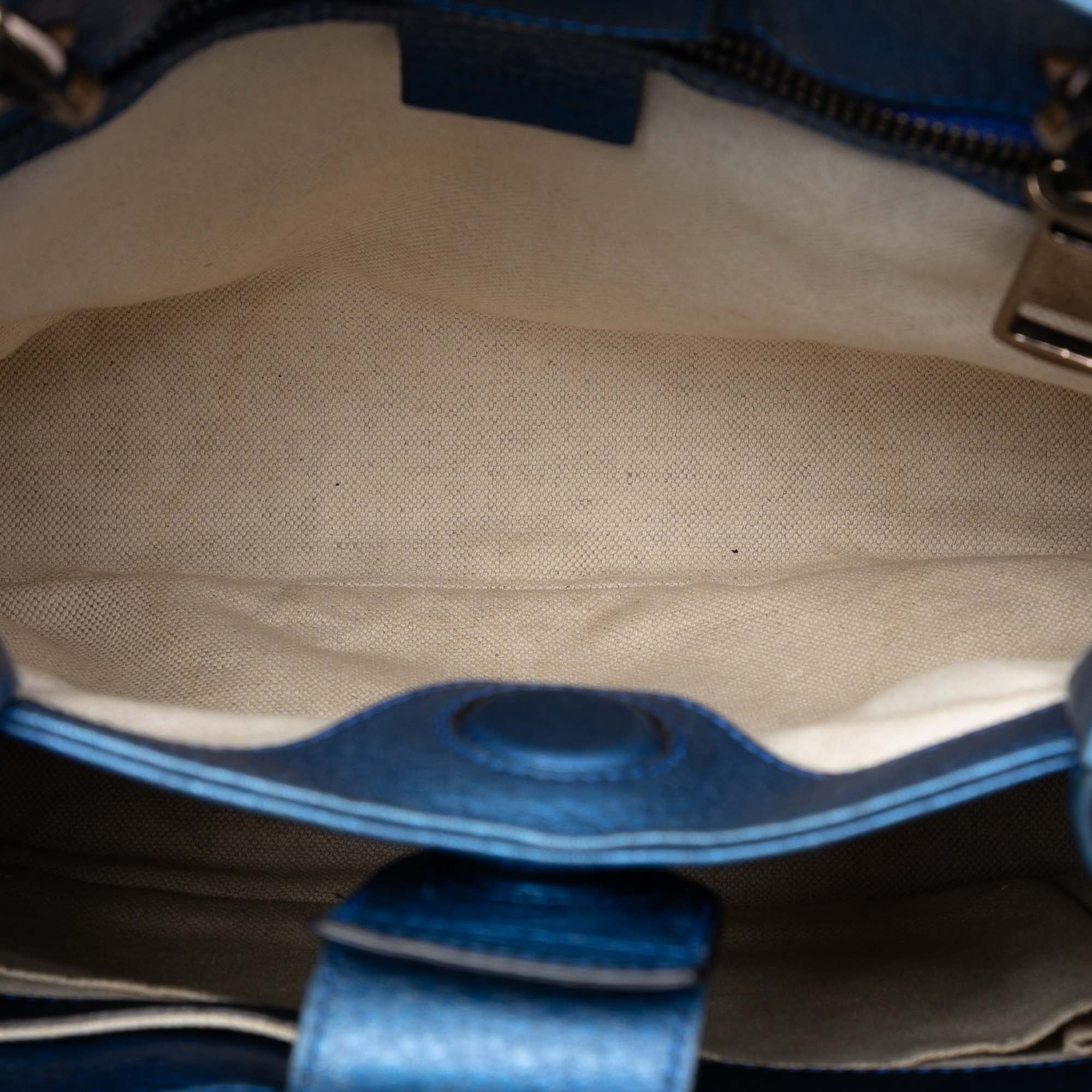 Small Metallic Calfskin Bamboo Shopper Satchel - Image 4