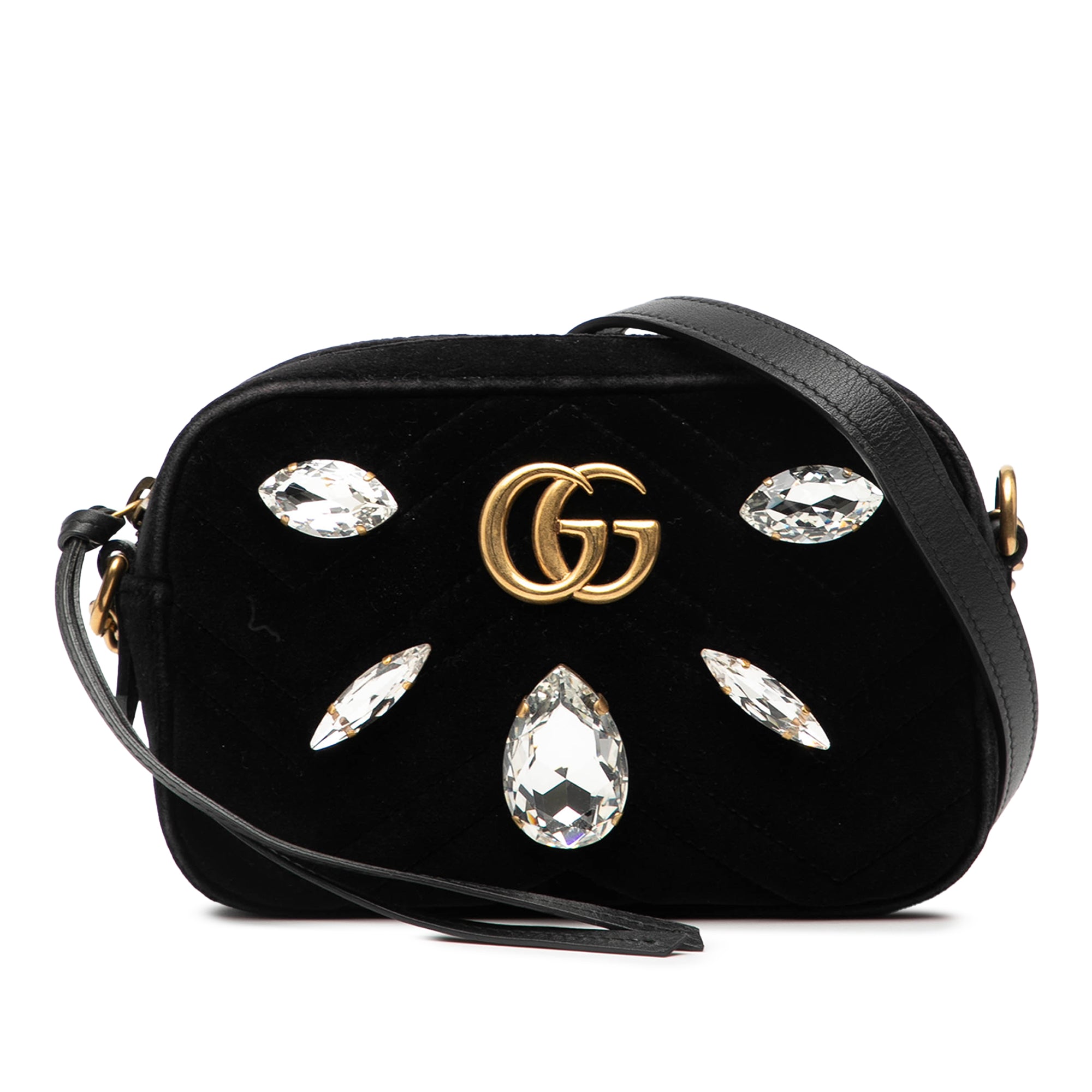 Mini GG Marmont Crystal Embellished Matelasse Velvet Crossbody - Image 1