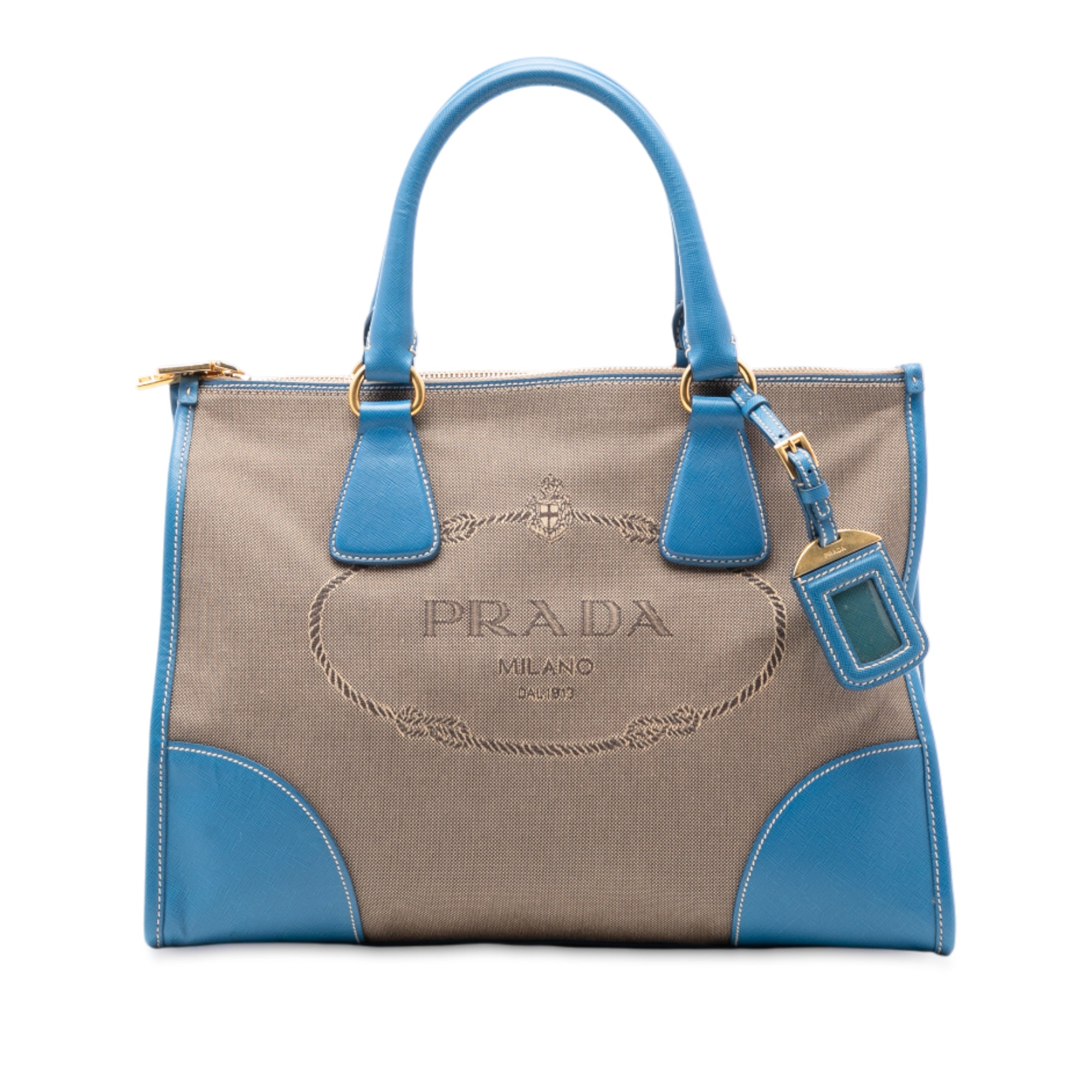 Saffiano Trimmed Canvas Canapa Logo Double Zip Satchel - Image 1