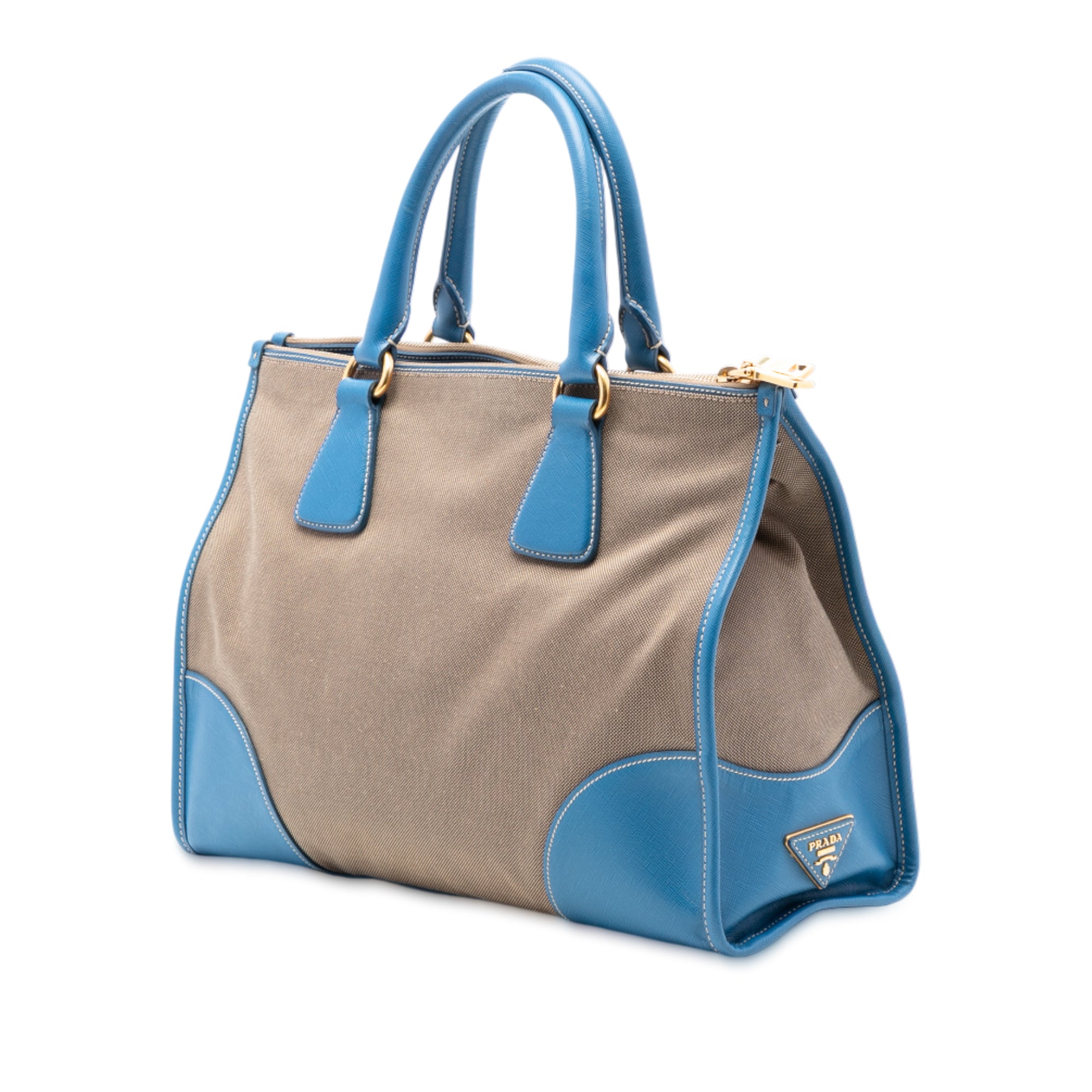 Saffiano Trimmed Canvas Canapa Logo Double Zip Satchel - Image 2