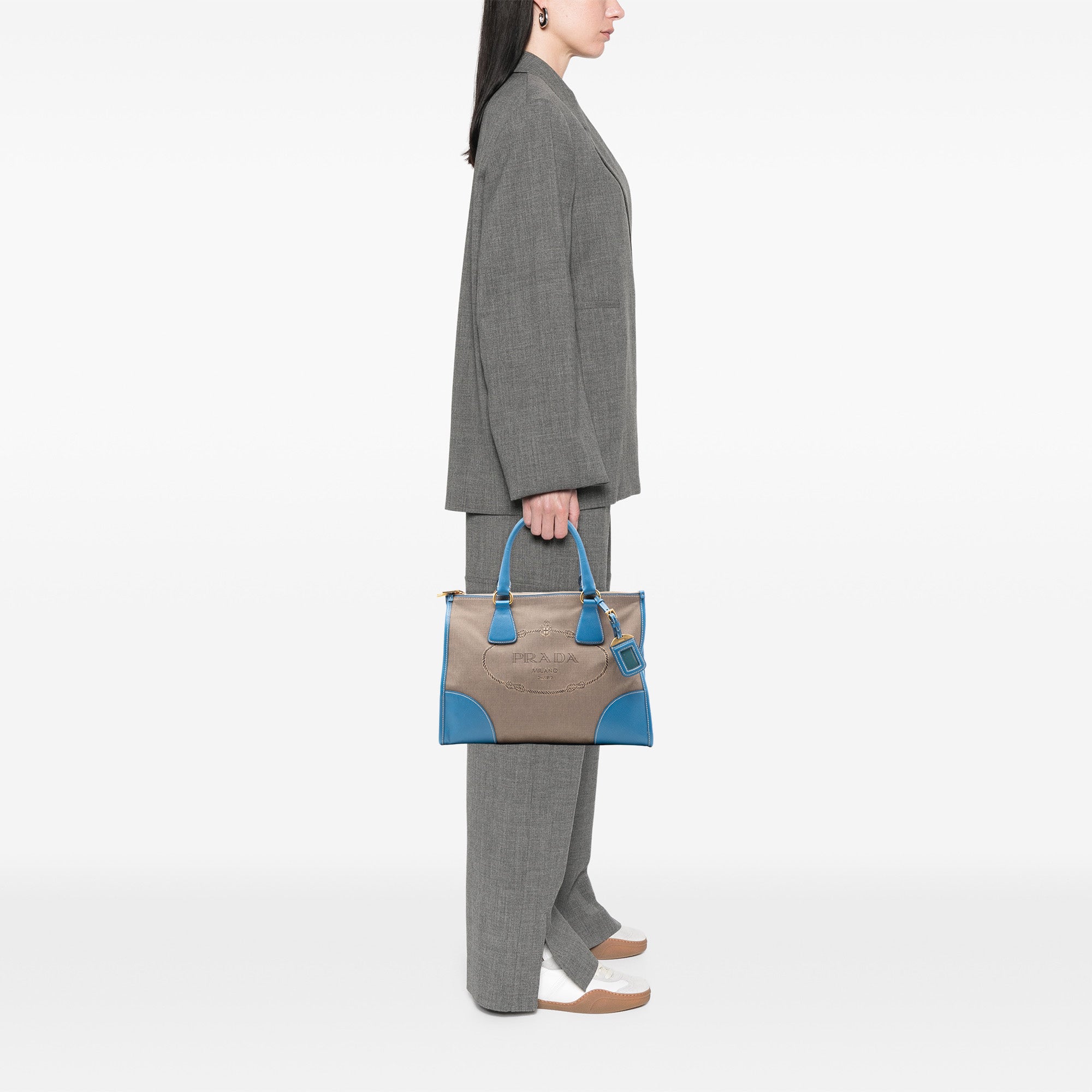 Saffiano Trimmed Canvas Canapa Logo Double Zip Satchel - Image 6