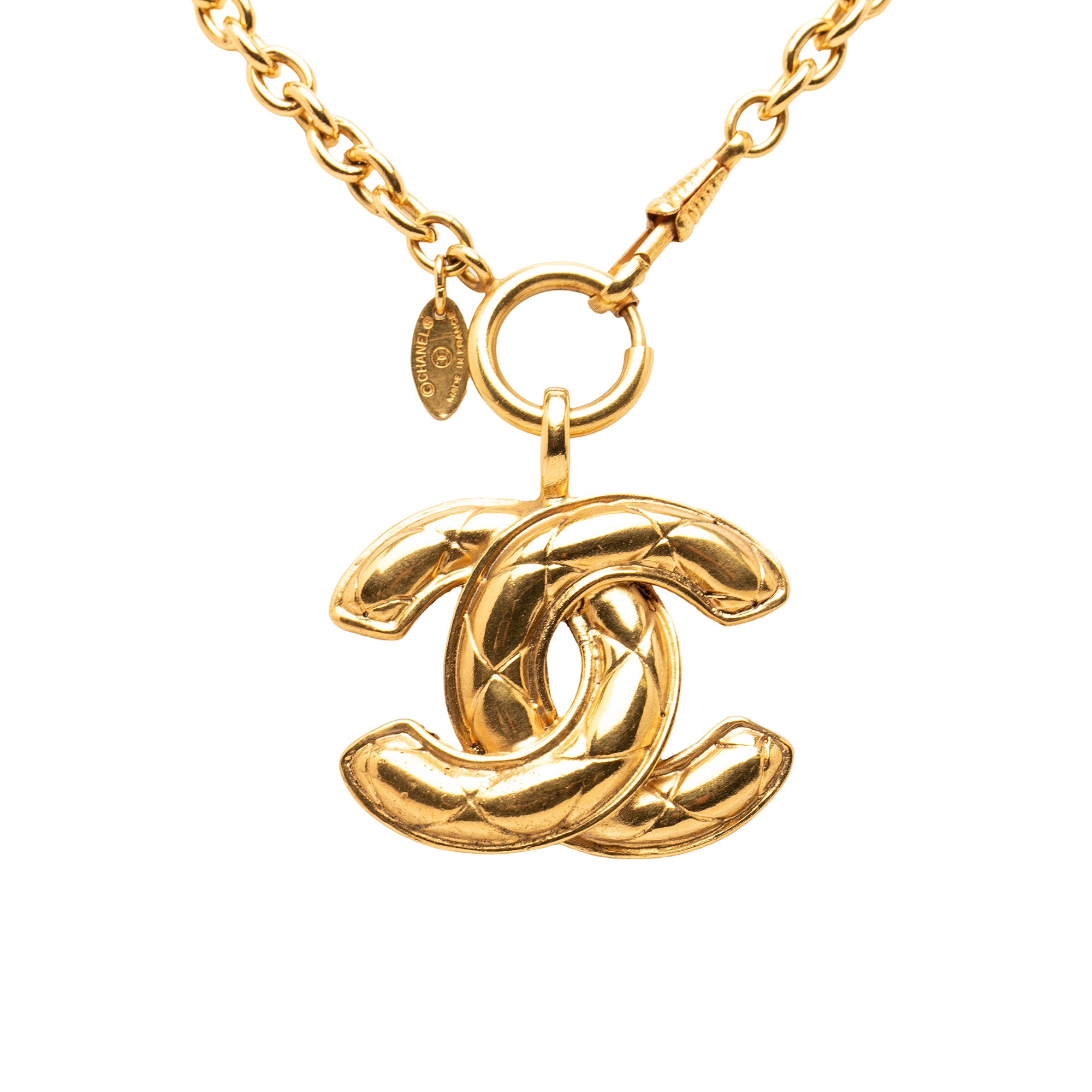 CC Gold Plated Quilted Pendant Necklace - Image 1