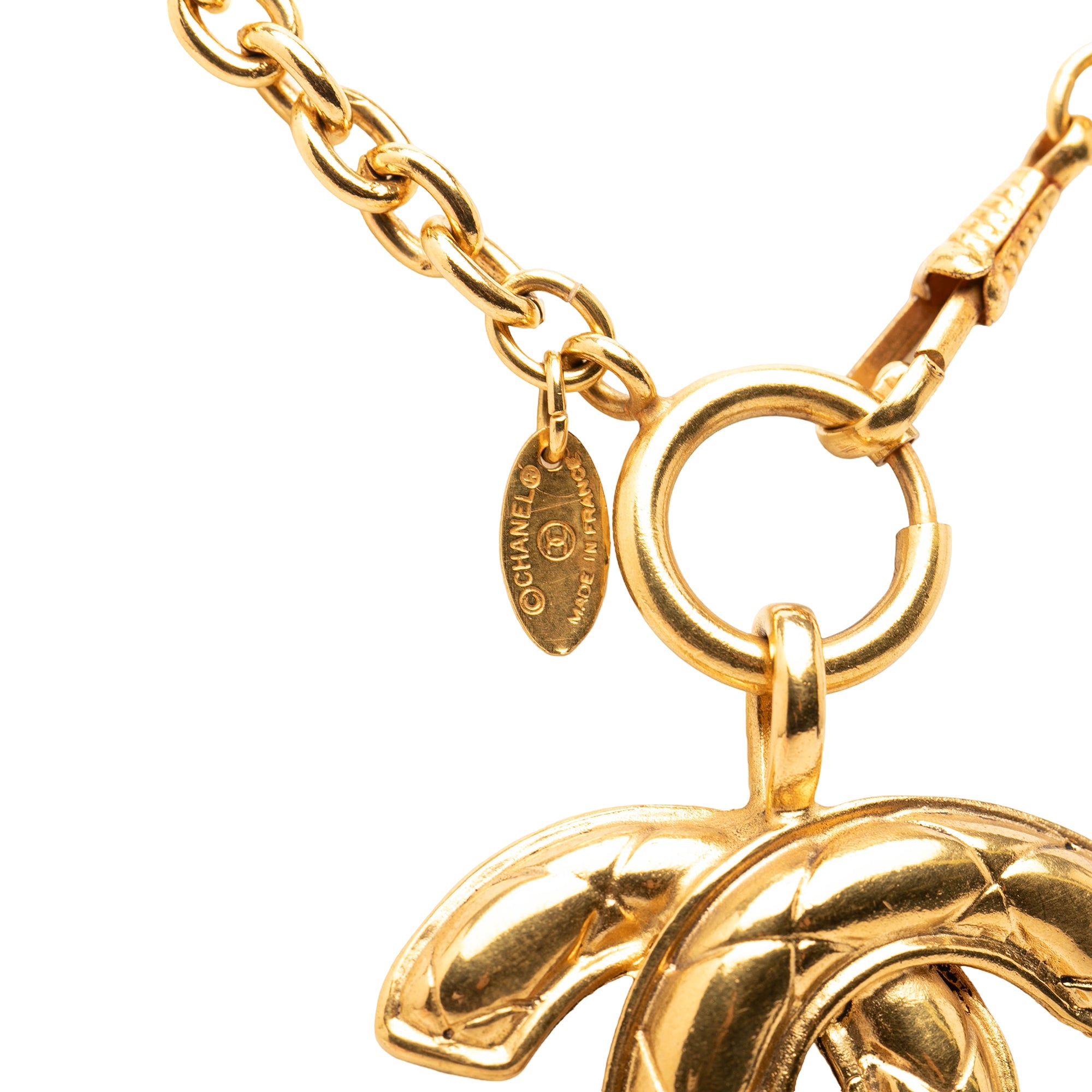 CC Gold Plated Quilted Pendant Necklace - Image 3