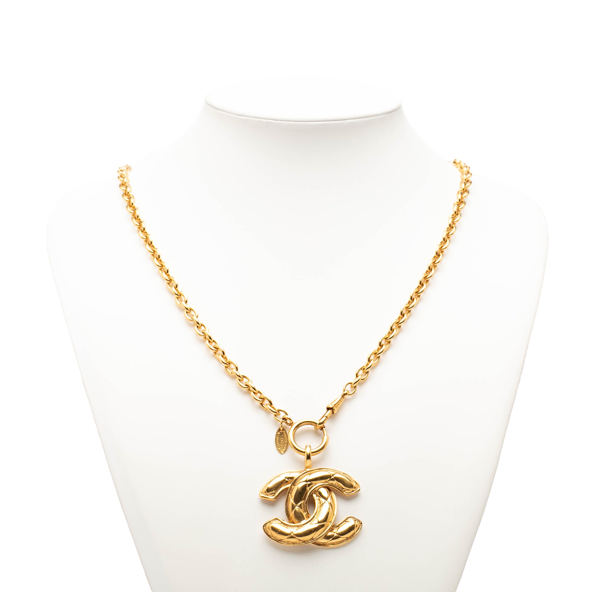 CC Gold Plated Quilted Pendant Necklace - Image 6