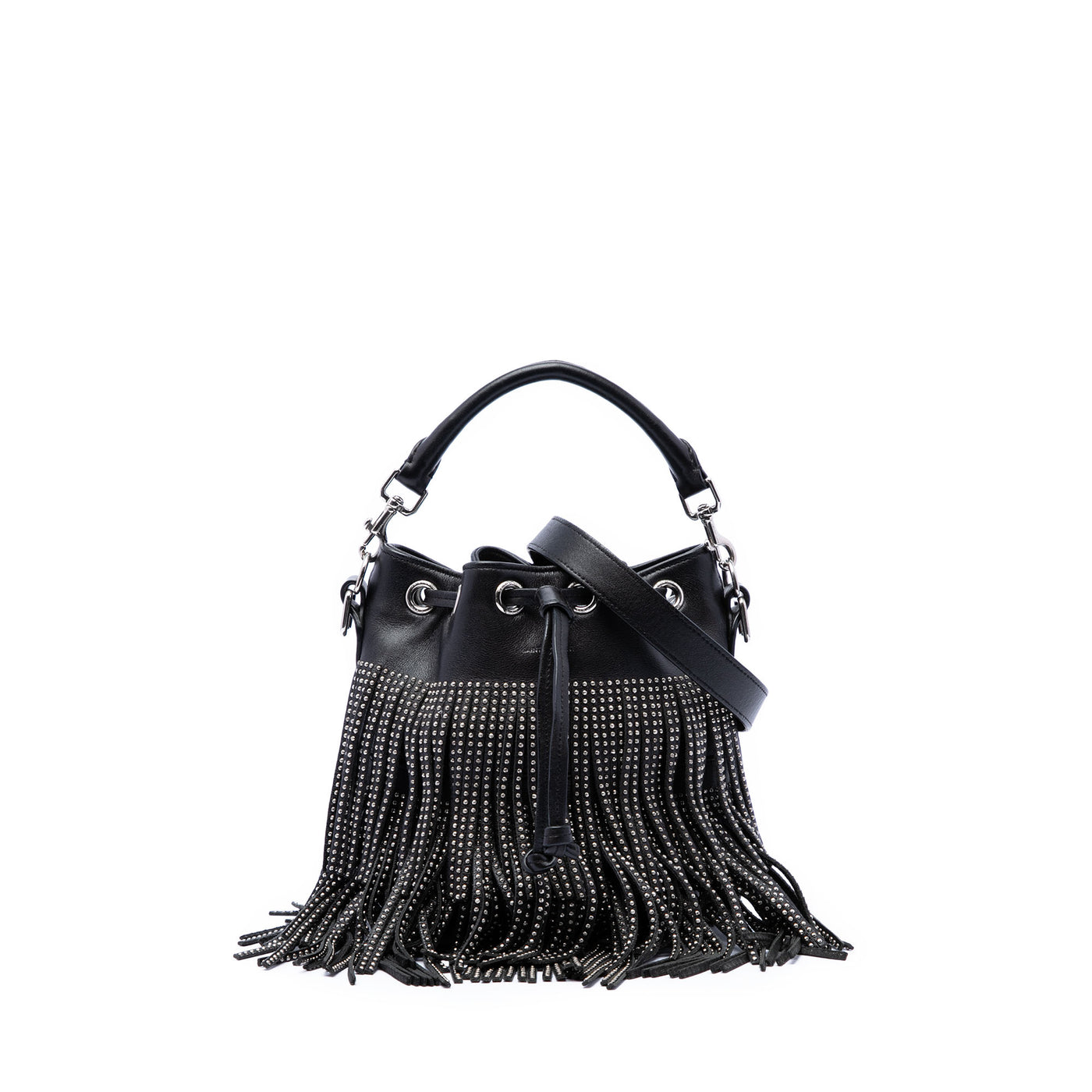 Small Studded Calfskin Emmanuelle Fringe Bucket Bag - Image 1