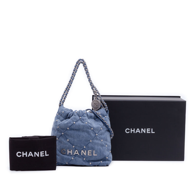 Mini Denim Studded 22 Handbag - Image 10