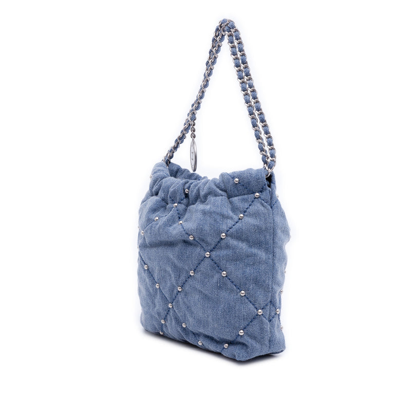 Mini Denim Studded 22 Handbag - Image 2