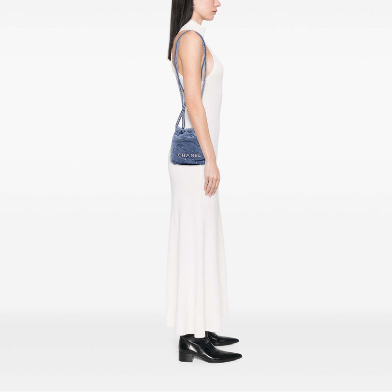 Mini Denim Studded 22 Handbag - Image 9