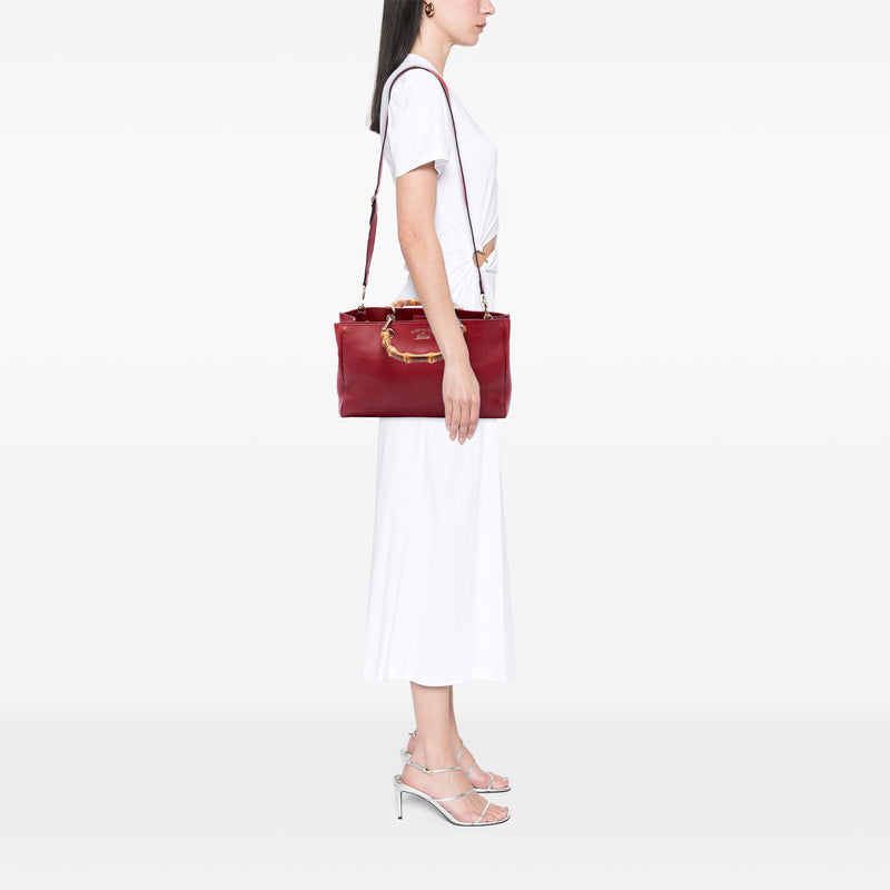 Medium Calfskin Bamboo Shopper Satchel - Image 6