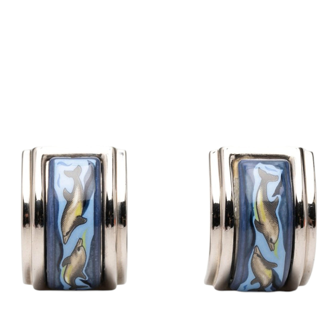 Enamel Dolphin in Sea Cloisonne Clip on Earrings - Image 1
