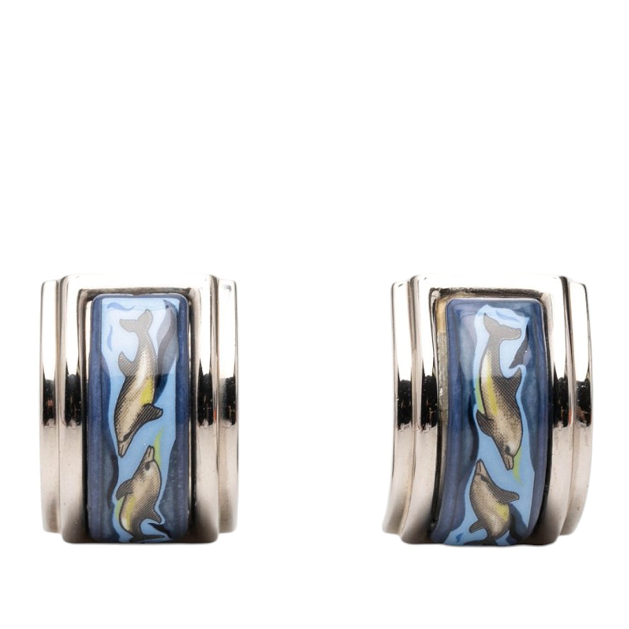 Enamel Dolphin in Sea Cloisonne Clip on Earrings - Image 1