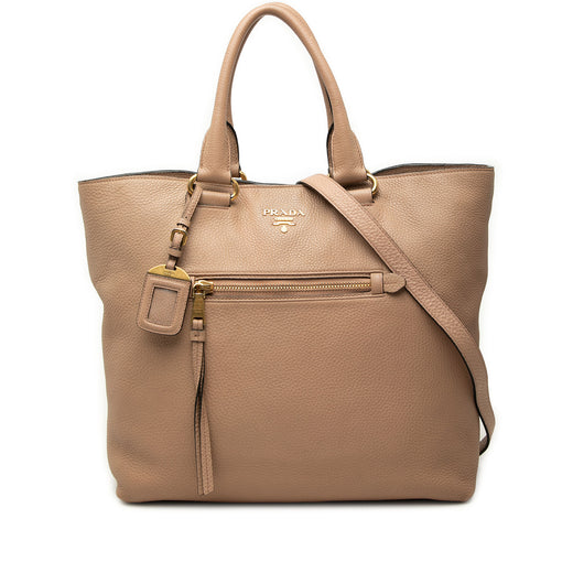 Vitello Daino Front Zip Open Convertible Tote - Image 1