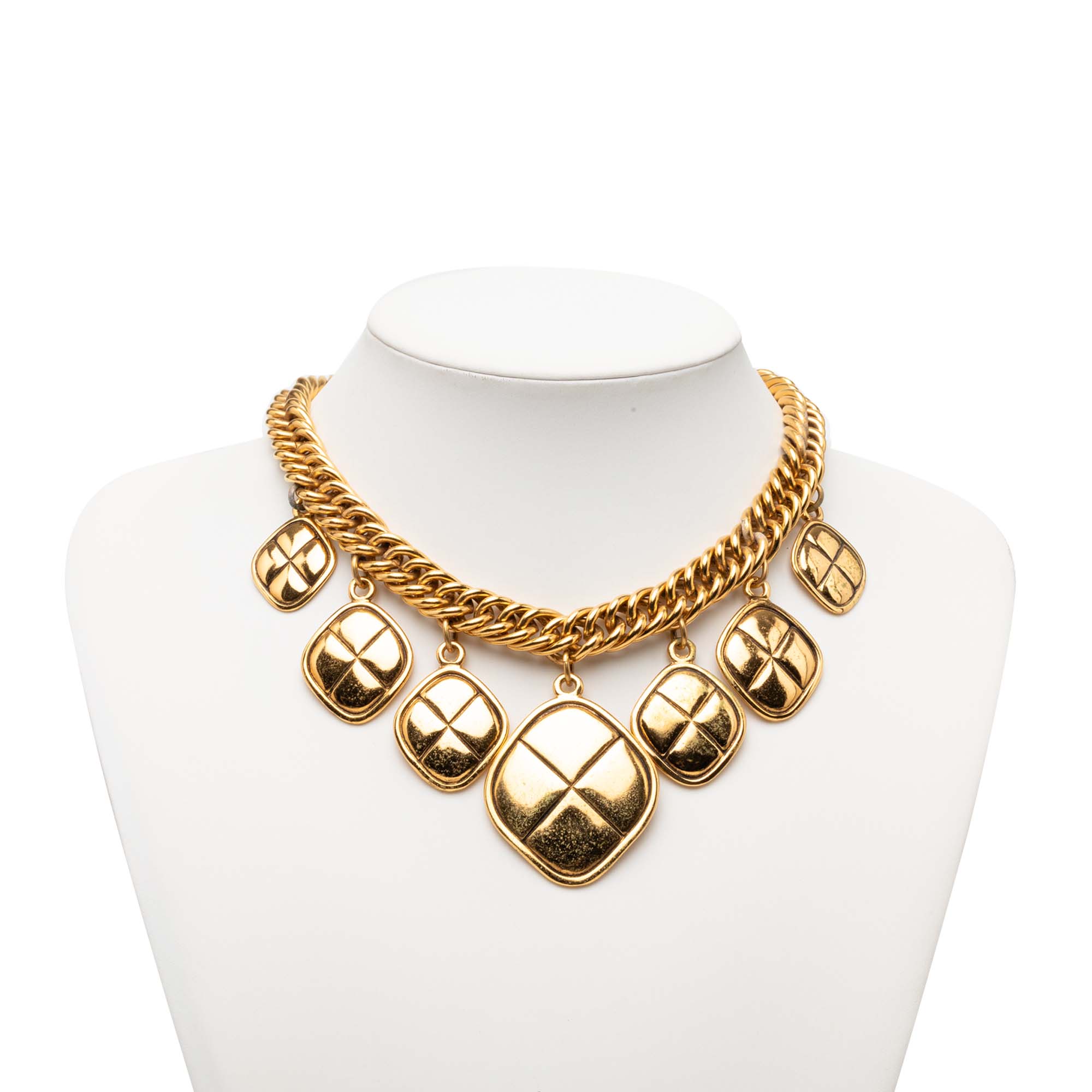 Gold Plated Quilted Diamond Charms Necklace - Image 6