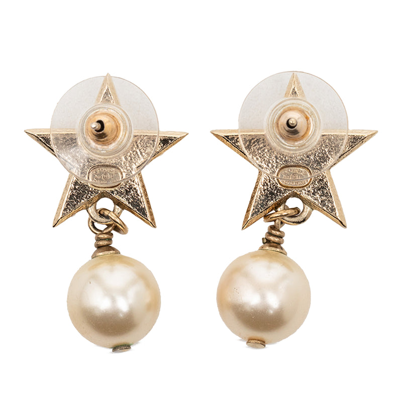 CC Gold Plated Faux Pearl Star Drop Push Back Earrings - Image 2
