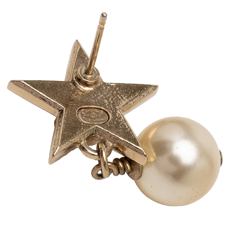CC Gold Plated Faux Pearl Star Drop Push Back Earrings - Image 3