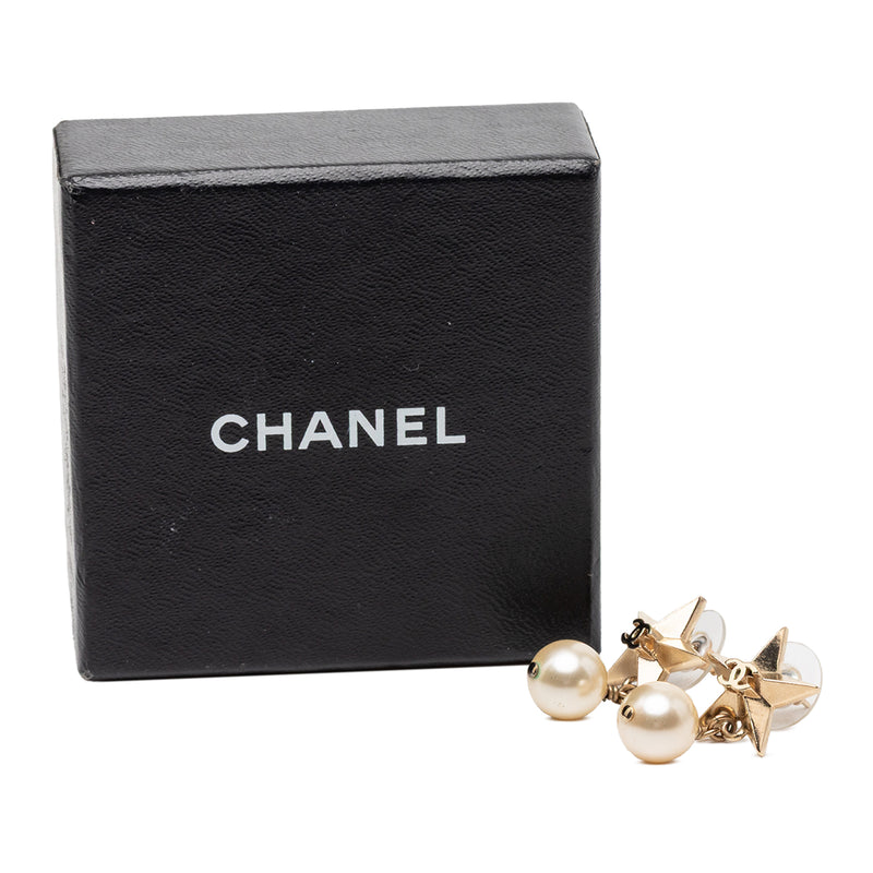 CC Gold Plated Faux Pearl Star Drop Push Back Earrings - Image 4