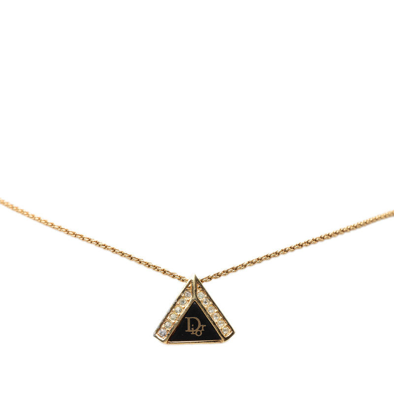 Gold Plated Enamel Strass Triangle Logo Necklace - Image 2