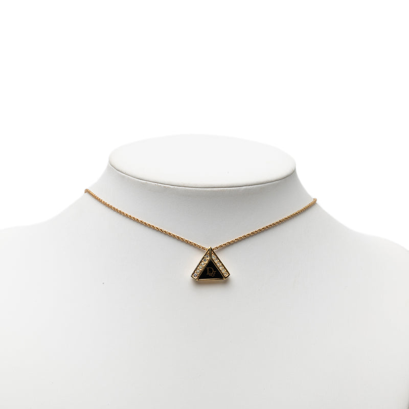 Gold Plated Enamel Strass Triangle Logo Necklace - Image 6