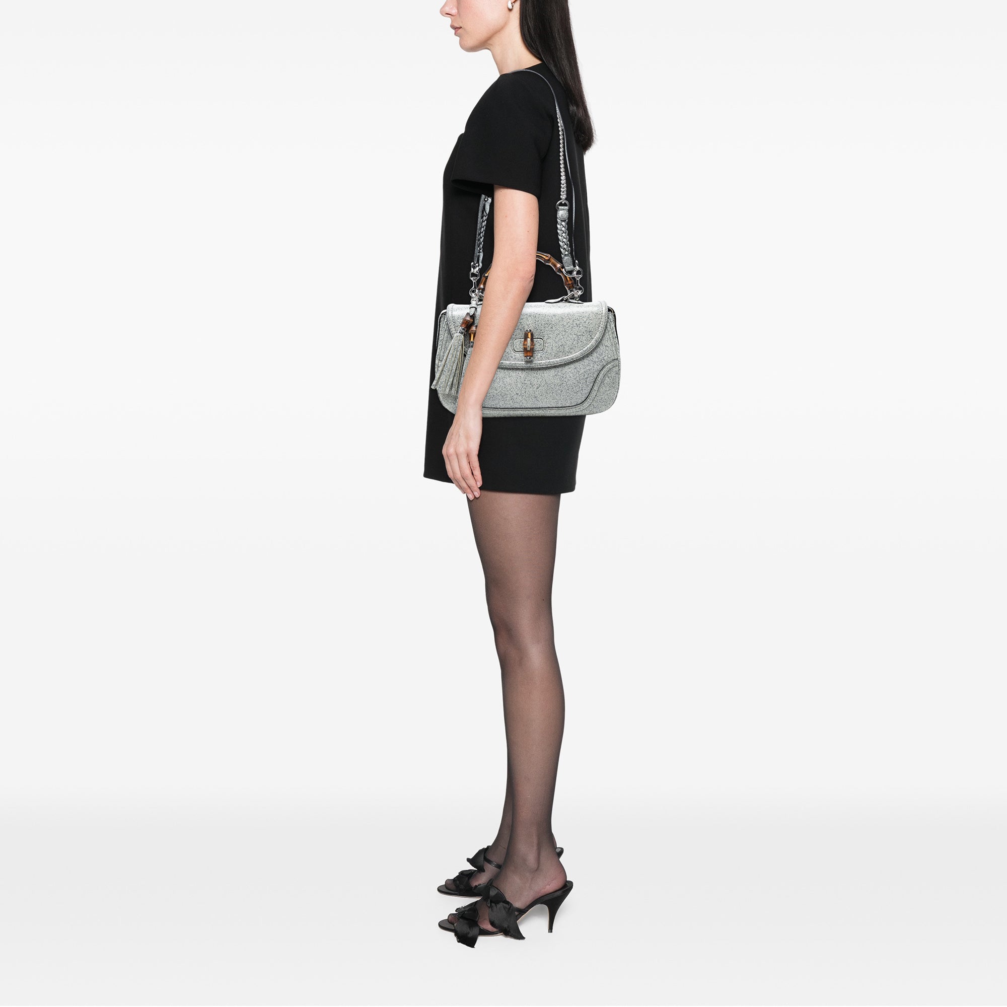 Large Speckled Leather New Bamboo Top Handle Bag - Image 7