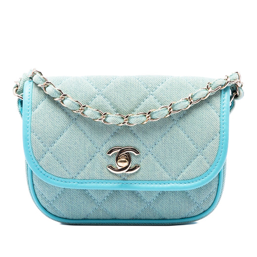 Mini CC Quilted Denim Messenger Flap - Image 1
