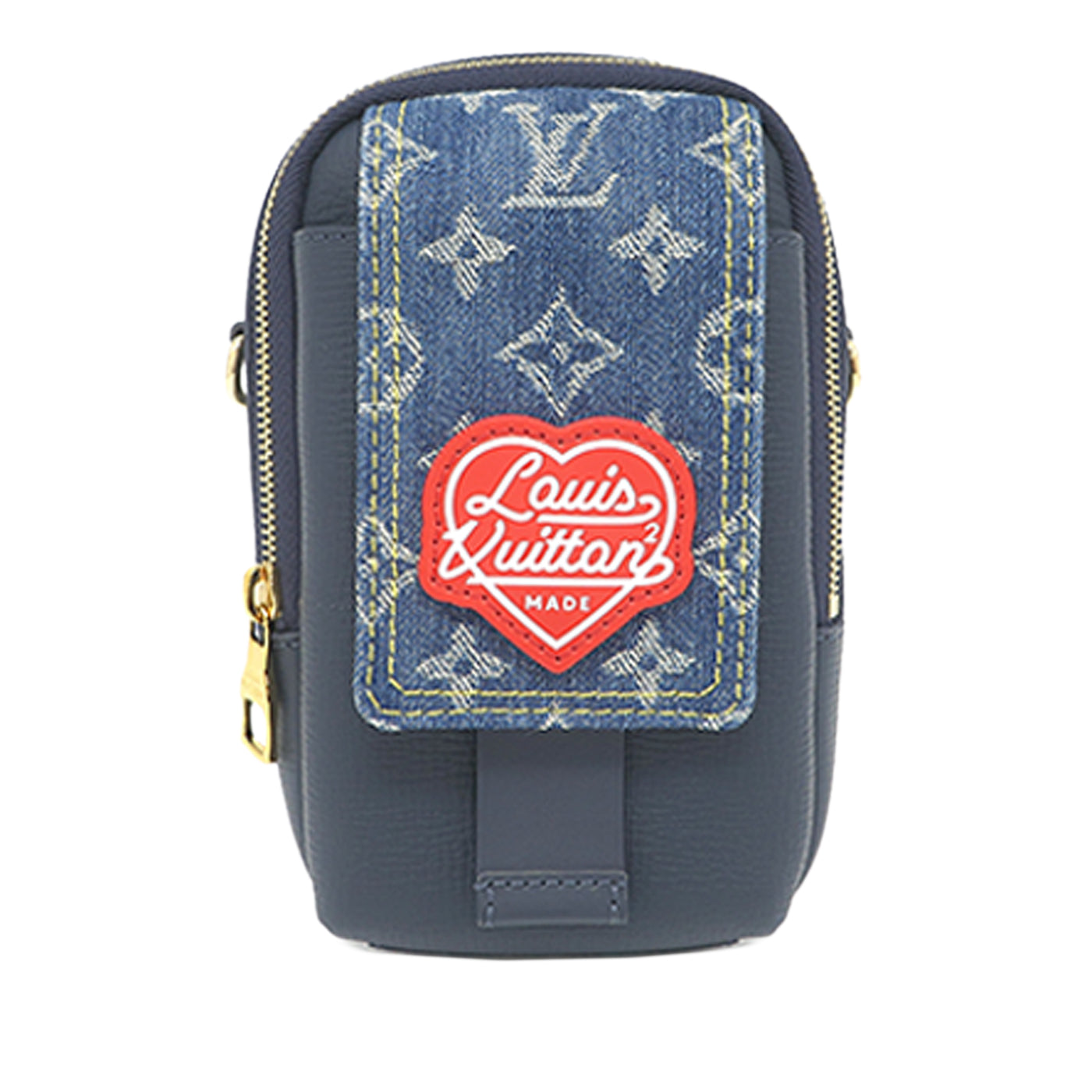Nigo Monogram Denim and Taurillon Double Phone Pouch - Image 1