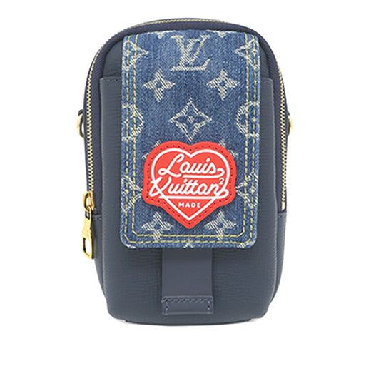 Nigo Monogram Denim and Taurillon Double Phone Pouch - Image 1