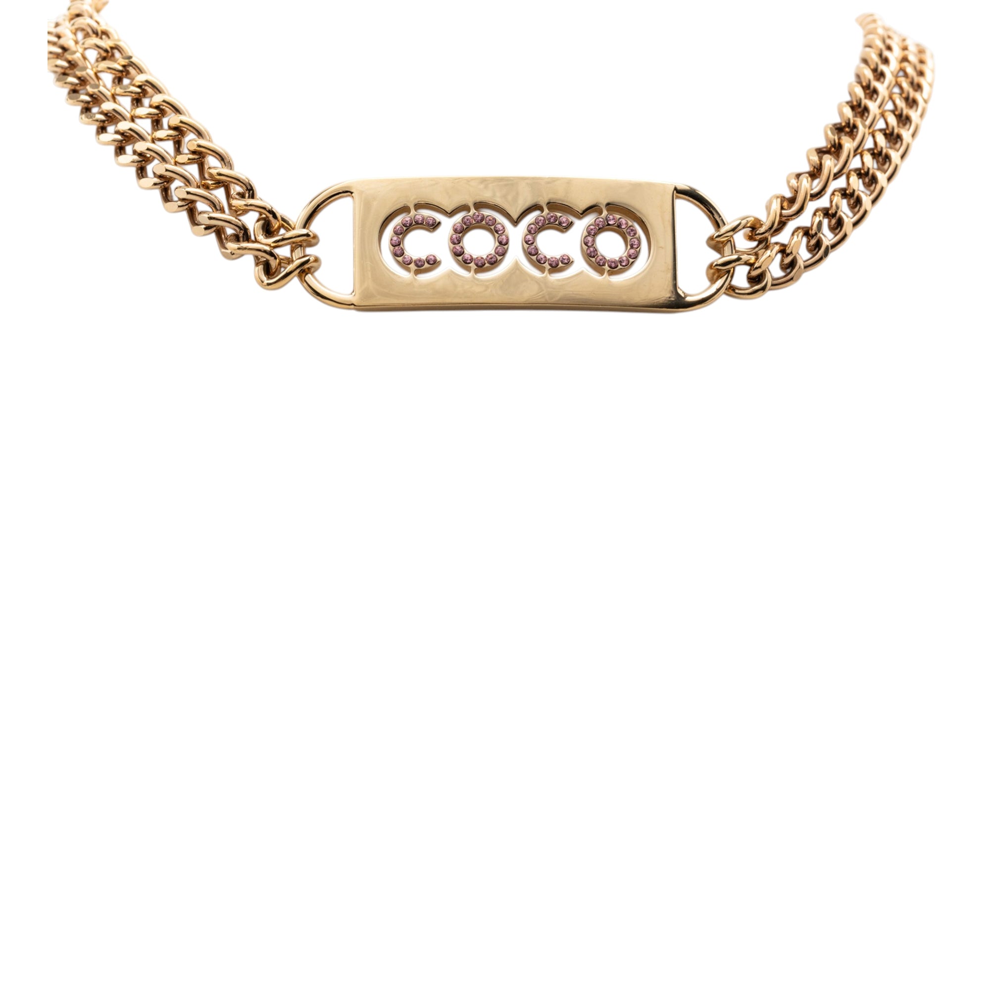 CC Gold Plated Coco Rhinestones Double Chain Necklace - Image 1