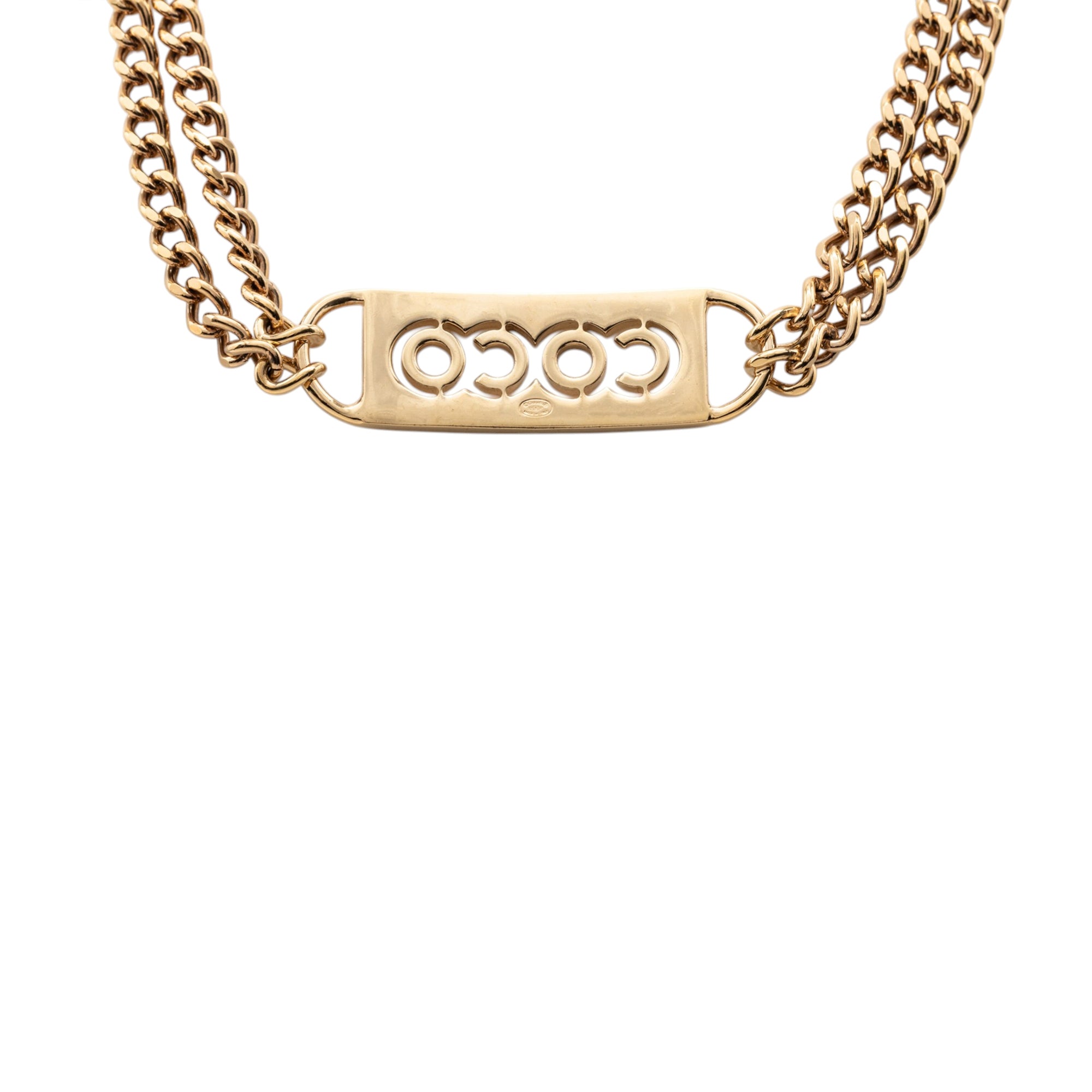 CC Gold Plated Coco Rhinestones Double Chain Necklace - Image 2