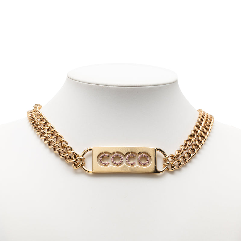 CC Gold Plated Coco Rhinestones Double Chain Necklace - Image 5