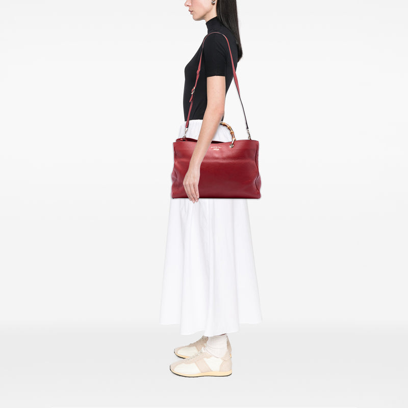 Large Calfskin Bamboo Shopper Satchel - Image 7