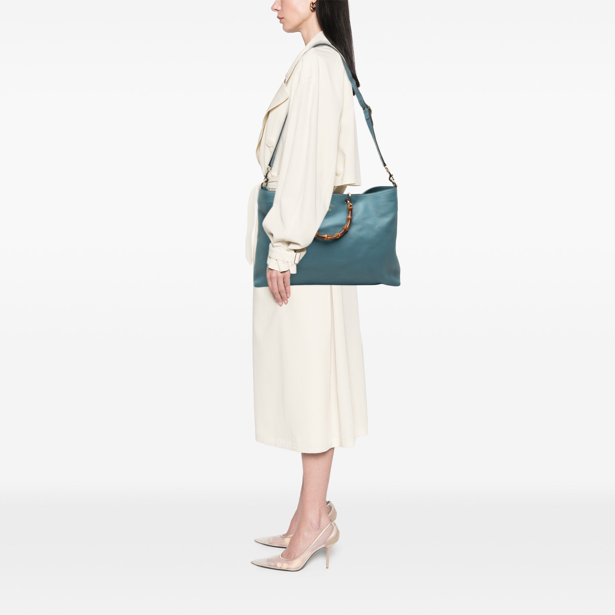 Large Calfskin Bamboo Shopper Satchel - Image 7