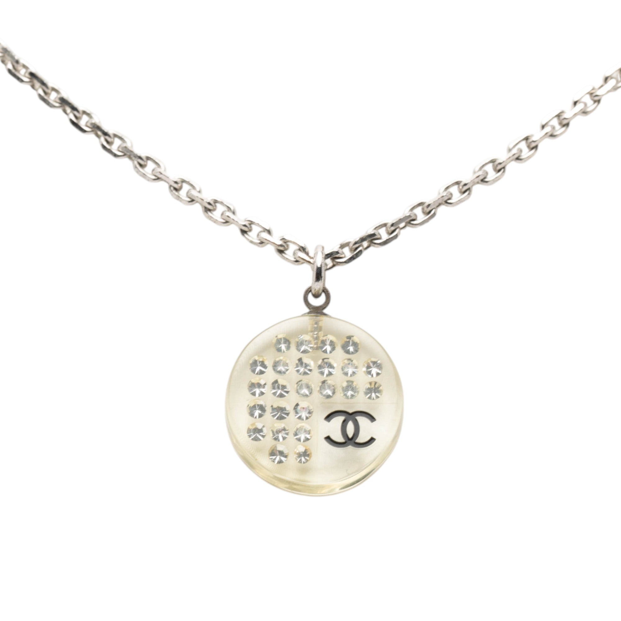 CC Silver Plated Resin Rhinestone Pendant Necklace - Image 2