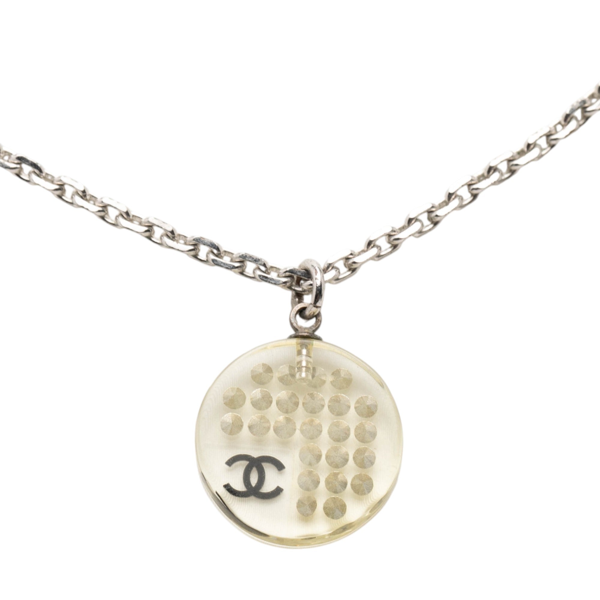 CC Silver Plated Resin Rhinestone Pendant Necklace - Image 3