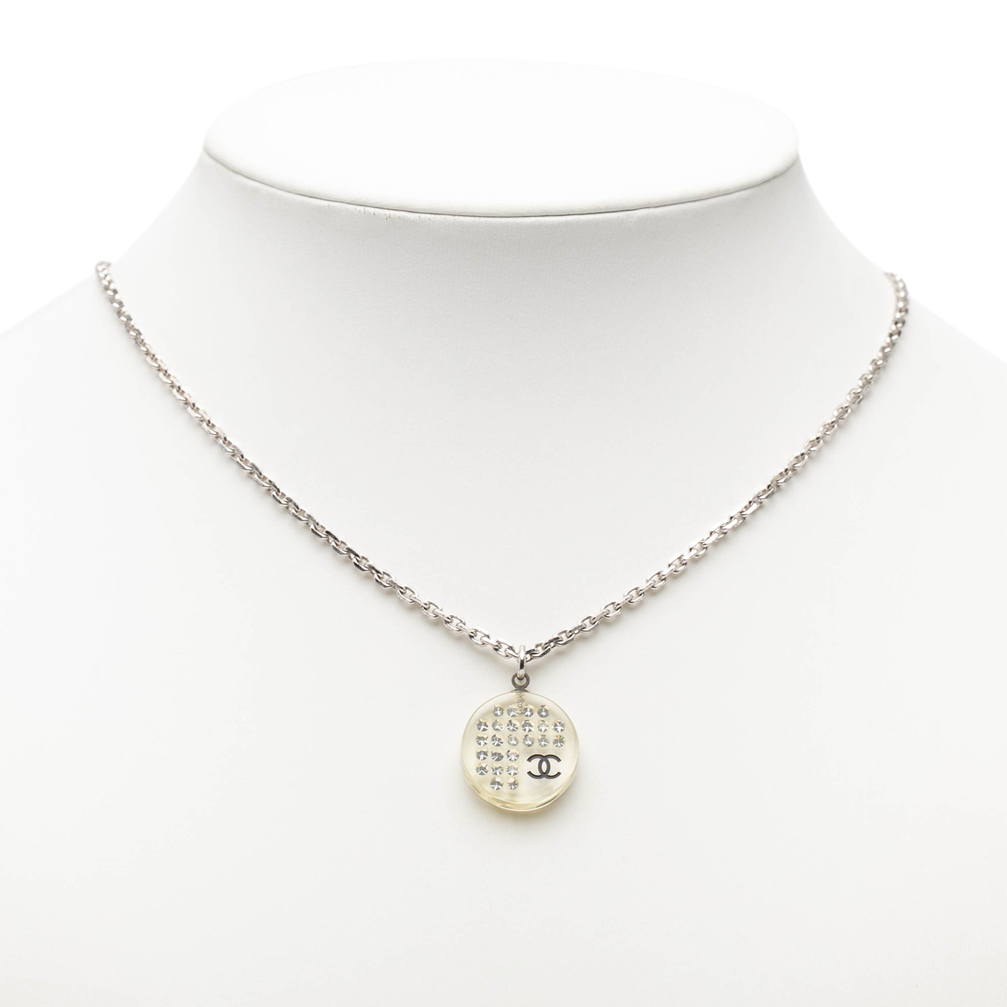 CC Silver Plated Resin Rhinestone Pendant Necklace - Image 6