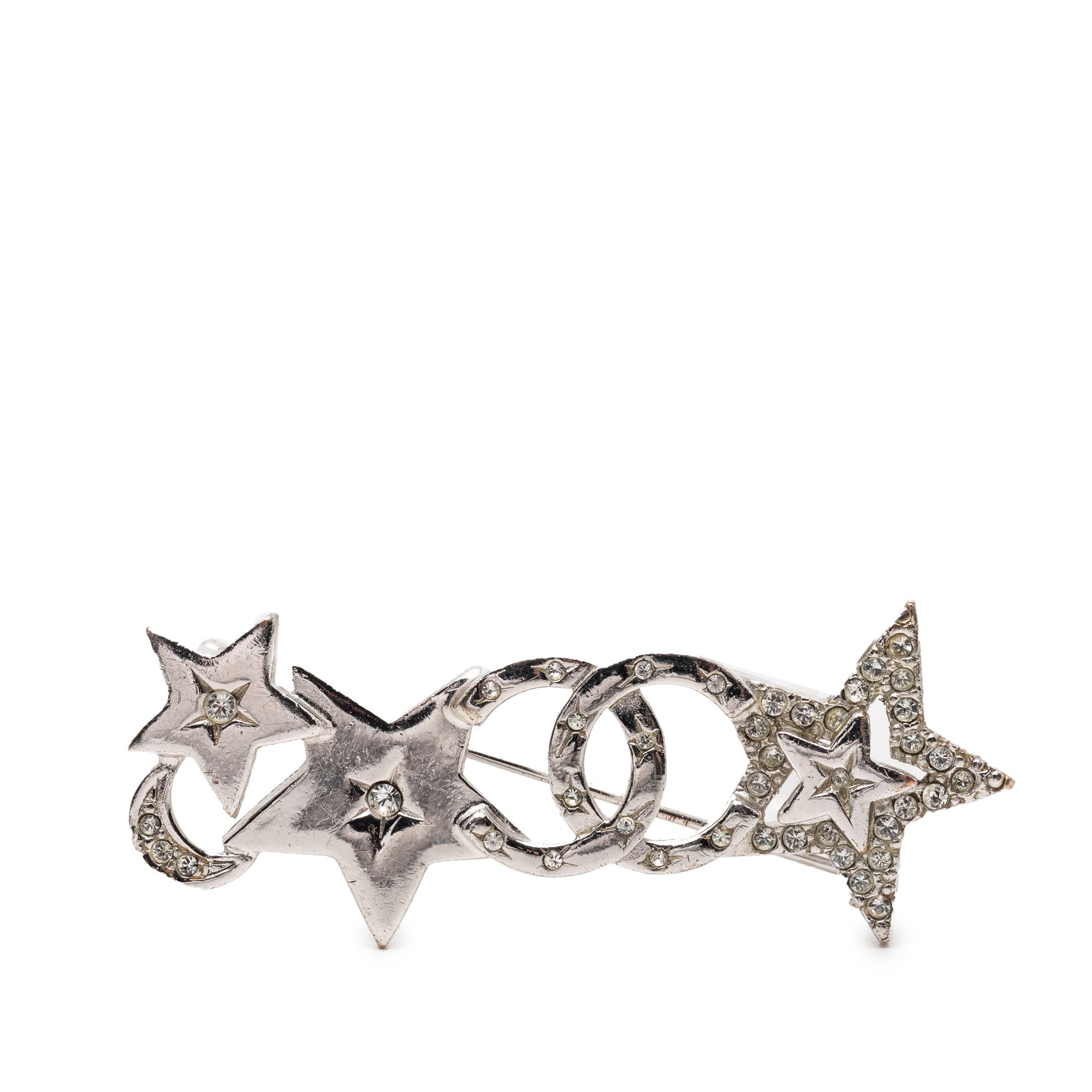 CC Brass and Strass Star and Moon Pin Brooch - Image 1