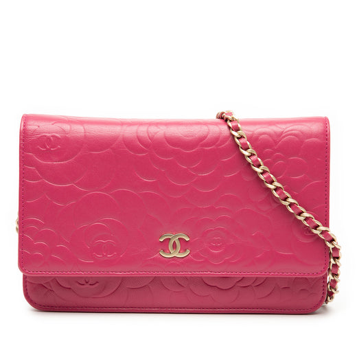 CC Embossed Lambskin Camellia Wallet On Chain - Image 1