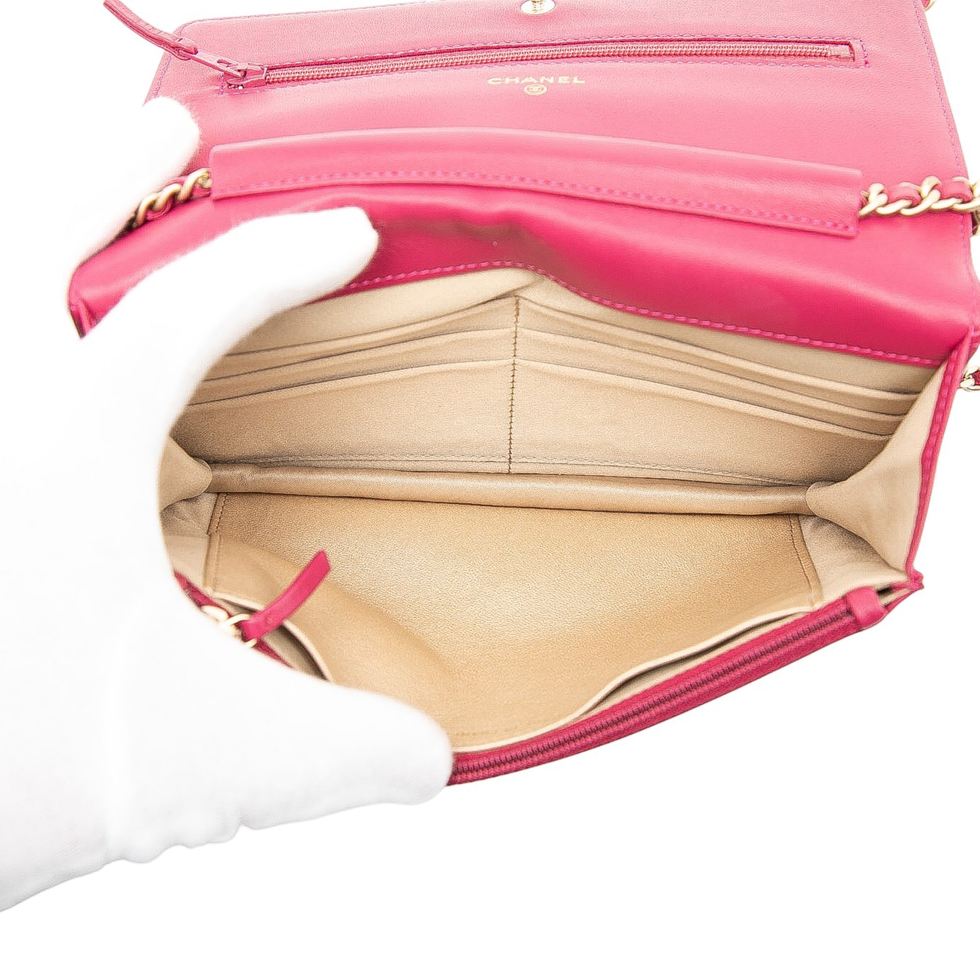 CC Embossed Lambskin Camellia Wallet On Chain - Image 4