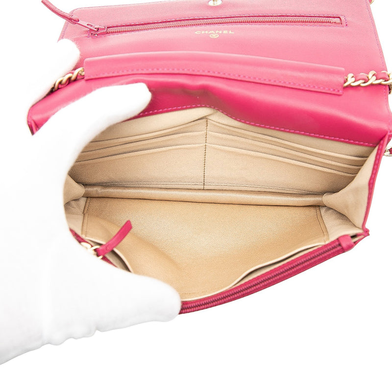 CC Embossed Lambskin Camellia Wallet On Chain - Image 4