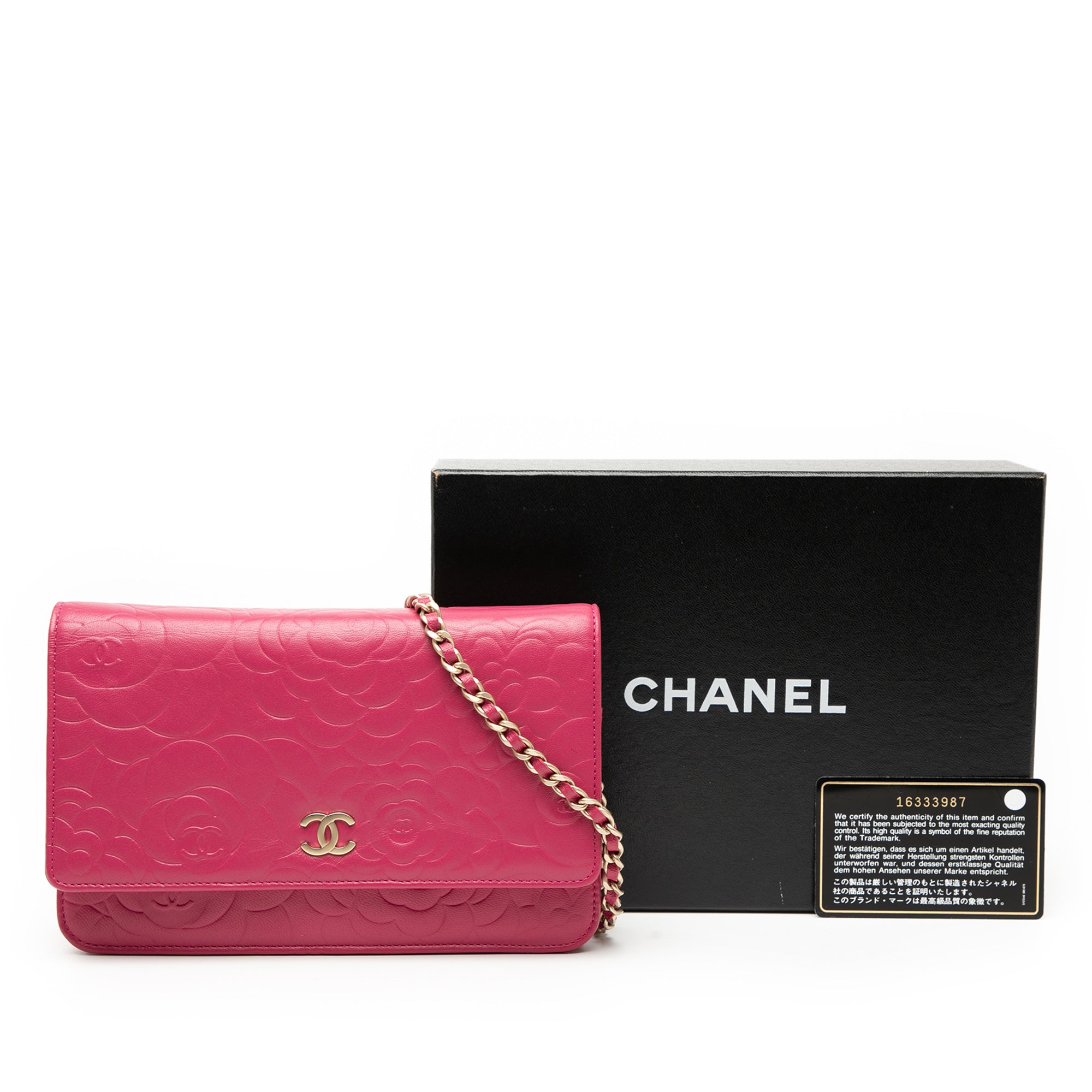 CC Embossed Lambskin Camellia Wallet On Chain - Image 8