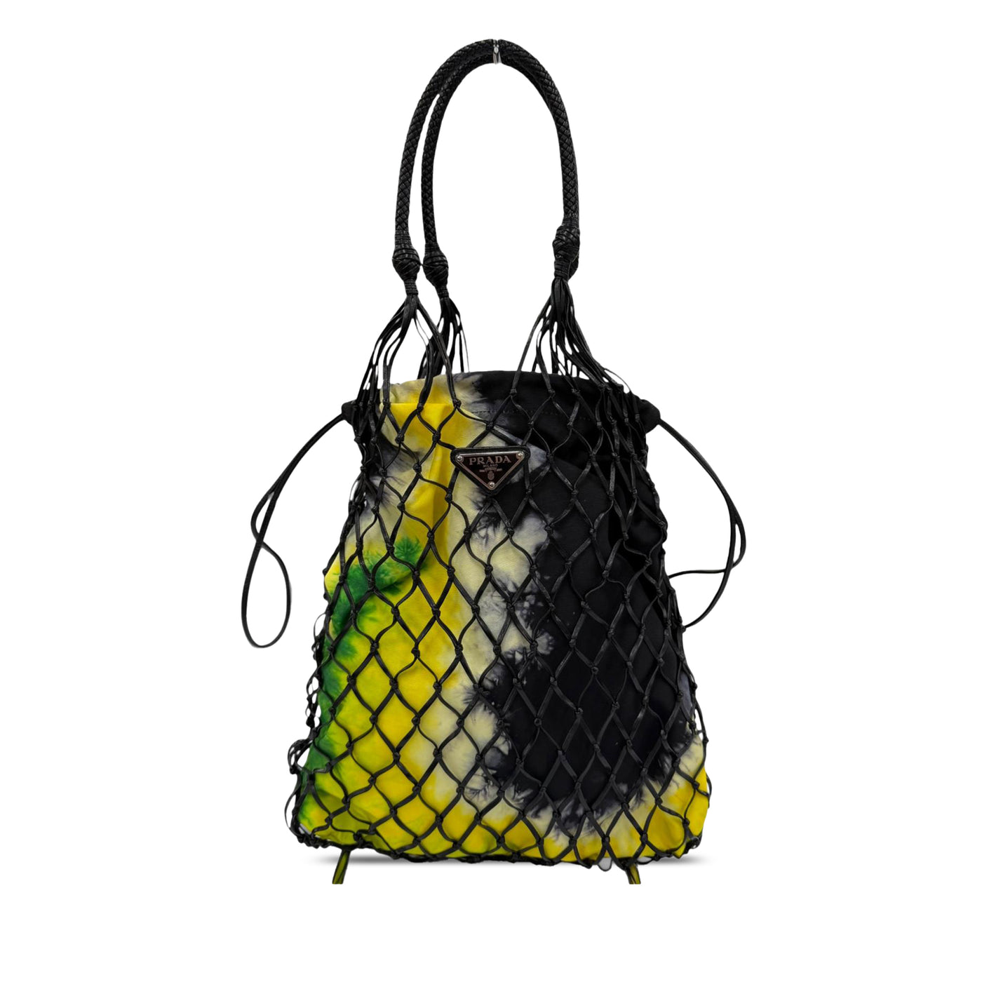 Mesh Leather and Tie Dye Printed Tessuto Bucket Bag - Image 1