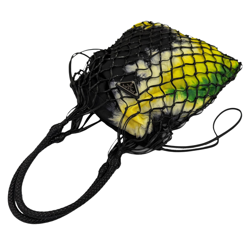 Mesh Leather and Tie Dye Printed Tessuto Bucket Bag - Image 11