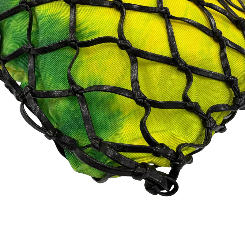 Mesh Leather and Tie Dye Printed Tessuto Bucket Bag - Image 9