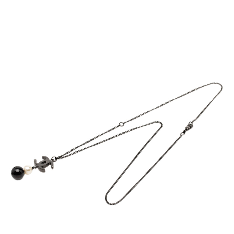 CC Brass Faux Pearl and Bead Drop Pendant Necklace