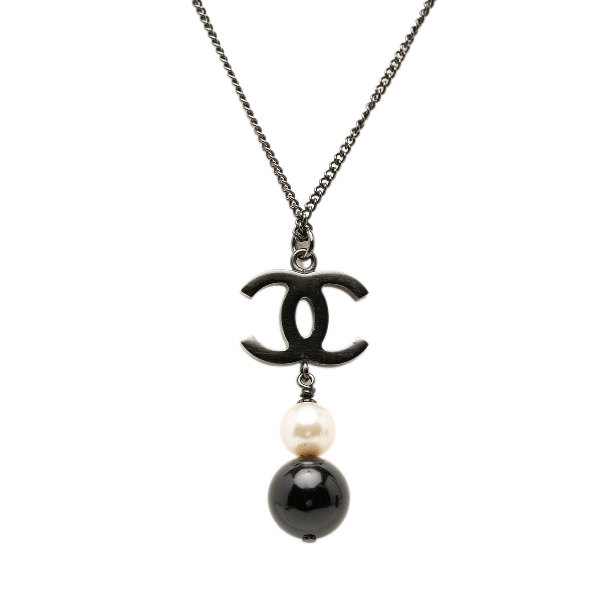 CC Brass Faux Pearl and Bead Drop Pendant Necklace - Image 2